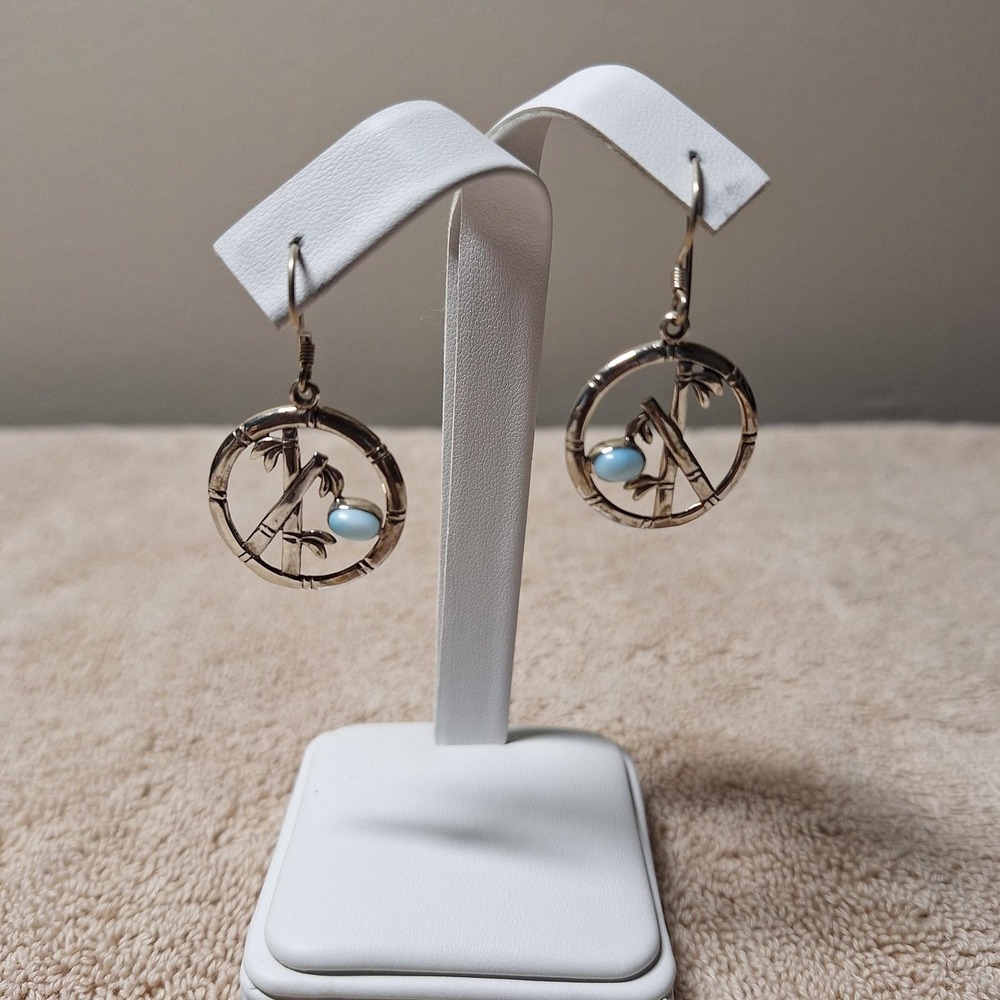 Larimar drop dangle earrings Asian inspired sterling silver Artisan crafted - Picture 1 of 2